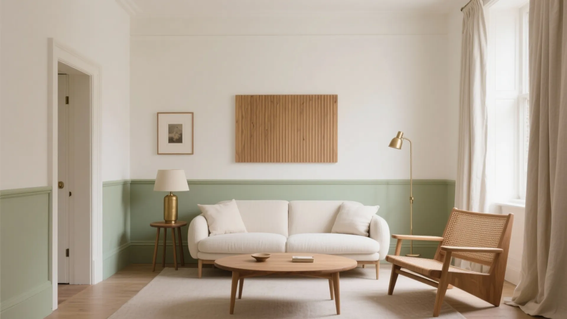 Sage Green + Warm White + Natural Wood