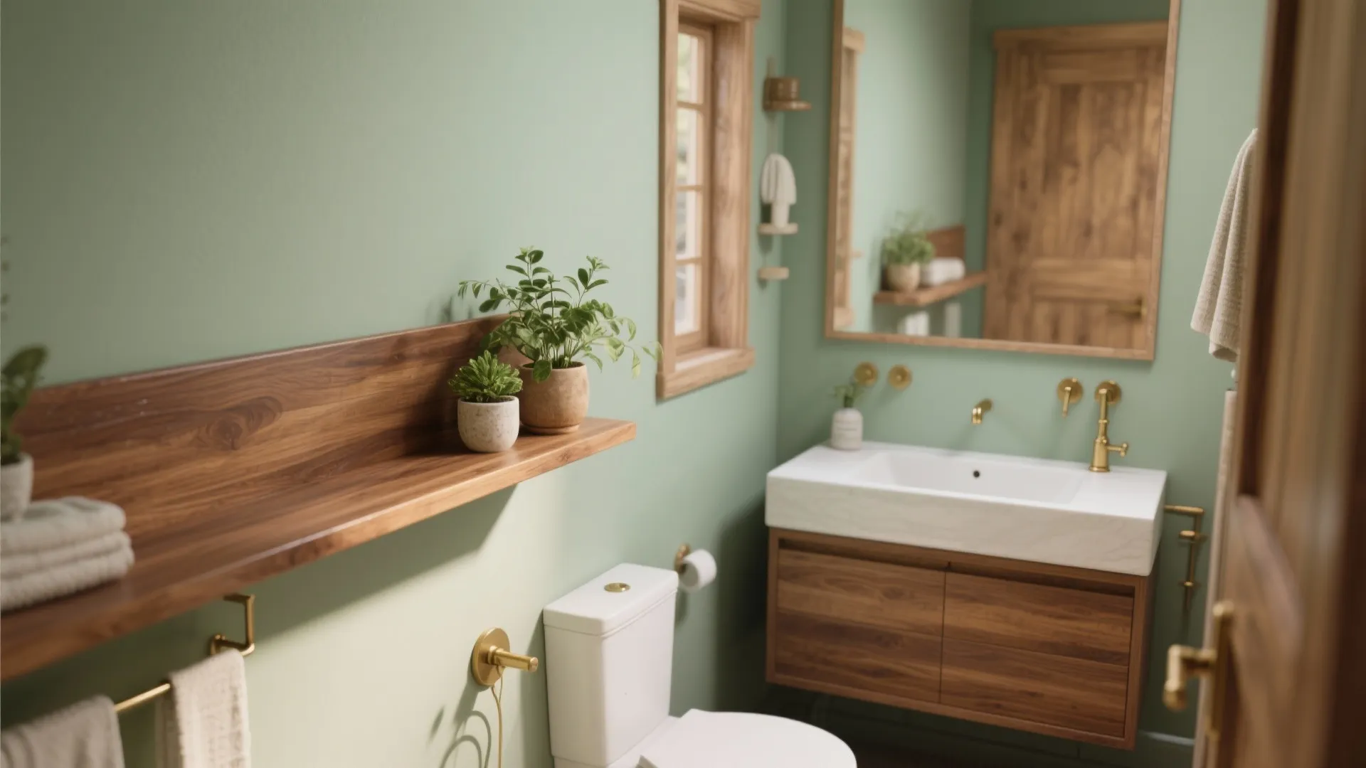 4. Sage with Warm Wood Accents