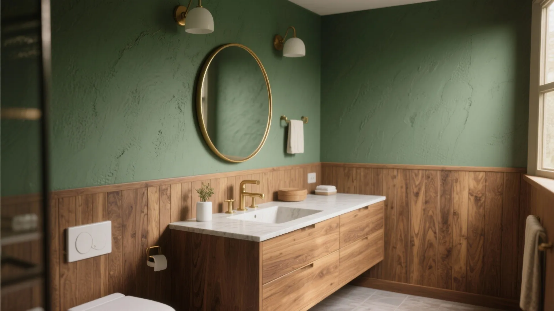 3. Earthy Green and Warm Wood