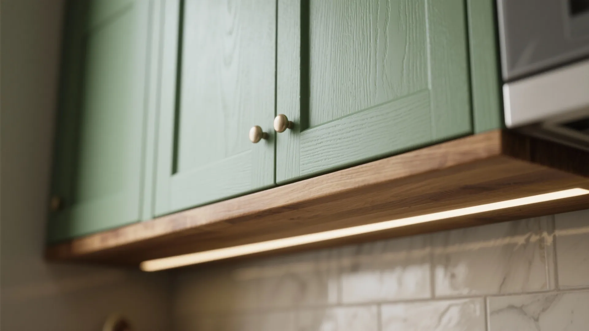 1. Sage Green with Warm Wood Accents