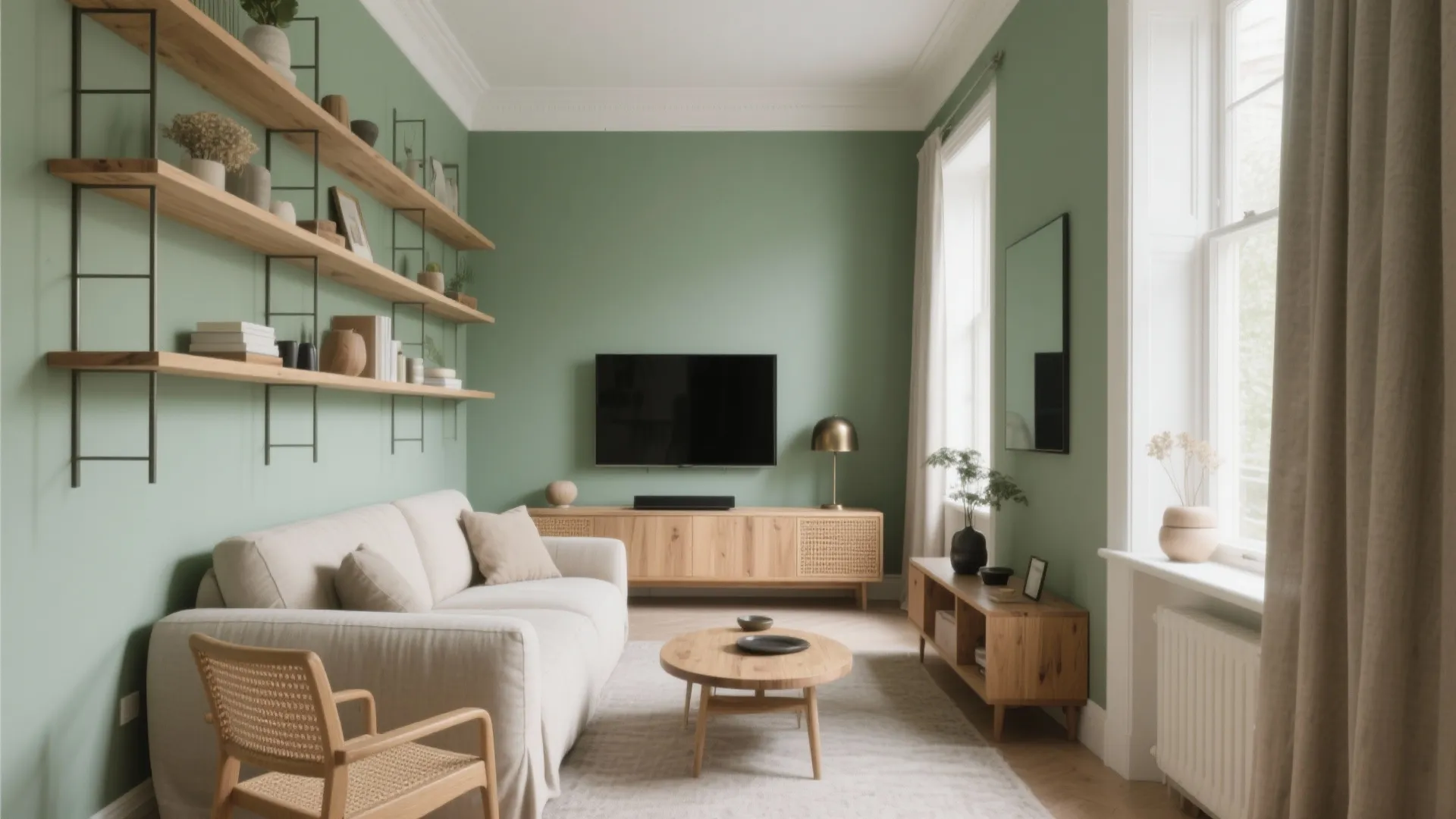 Sage Green Walls + Light Wood Warmth