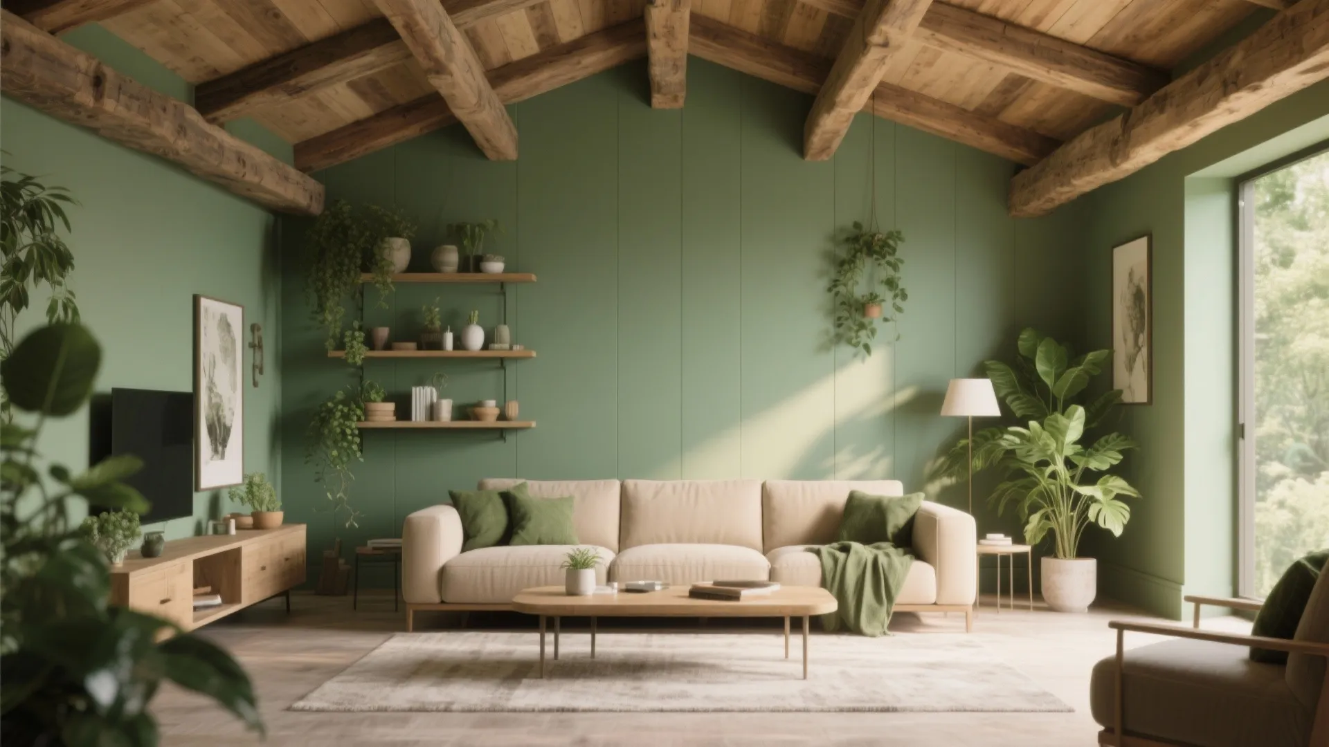 3. Sage and Natural Wood Combination