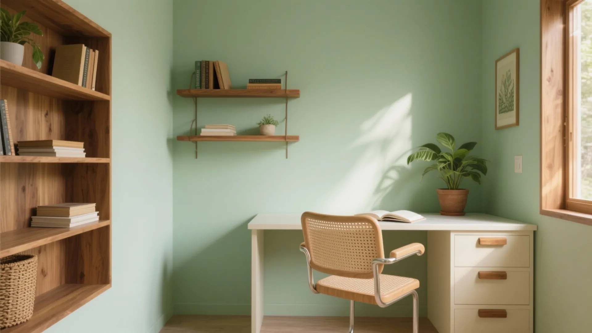 Light Green with Warm Wood: Growth and Calm