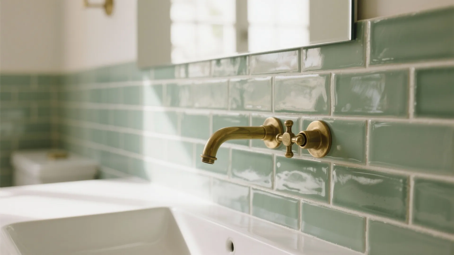 Glossy Sage Zellige with Brass Details