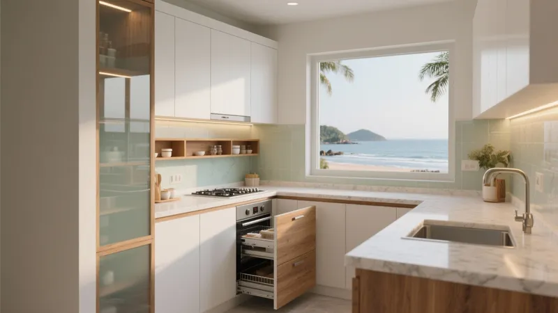 Coastal Kitchen with Ocean View and Modern Storage
