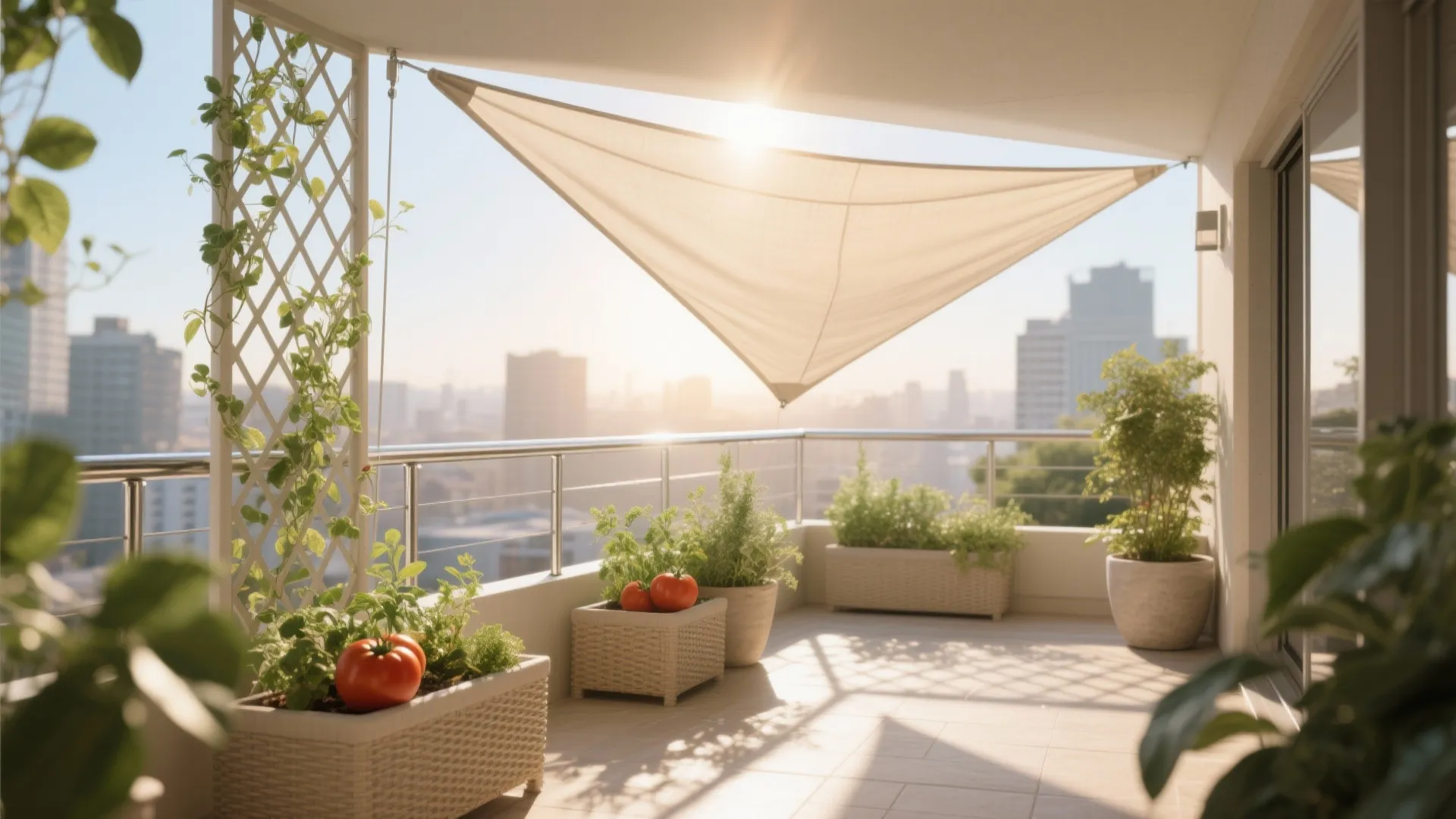 Retractable Shade Sails With Vertical Green Screens