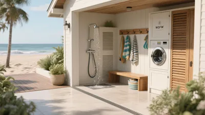 Beachside Outdoor Shower & Laundry Space Design