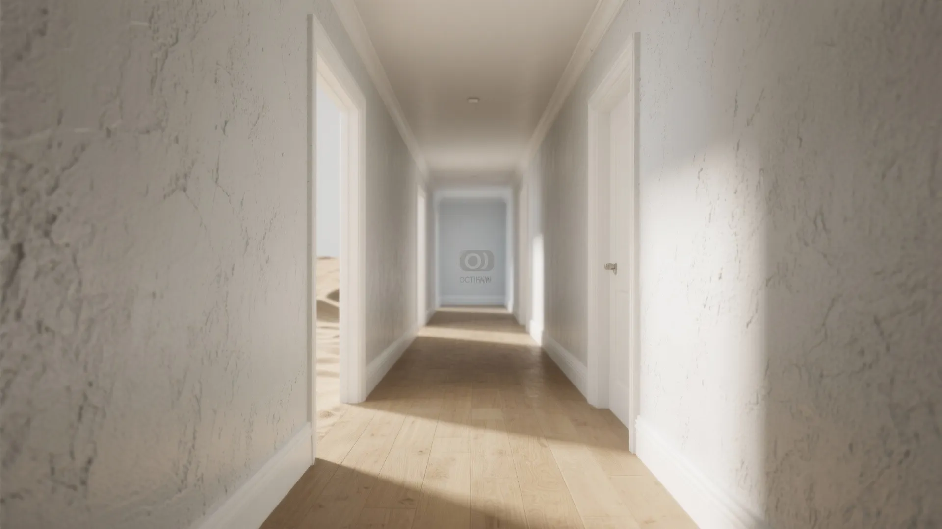 Sand-textured paint to hide imperfections and diffuse light