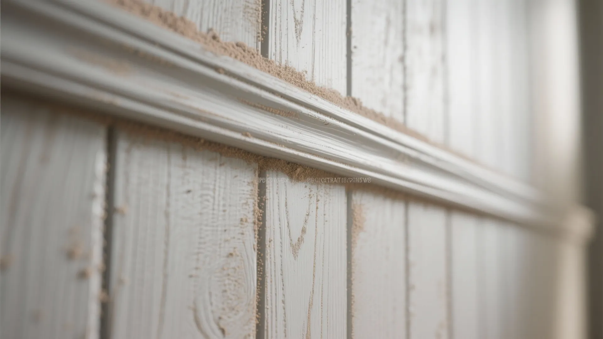 Macro shot of painted paneling with lightly sanded raised grain revealing subtle wood texture.