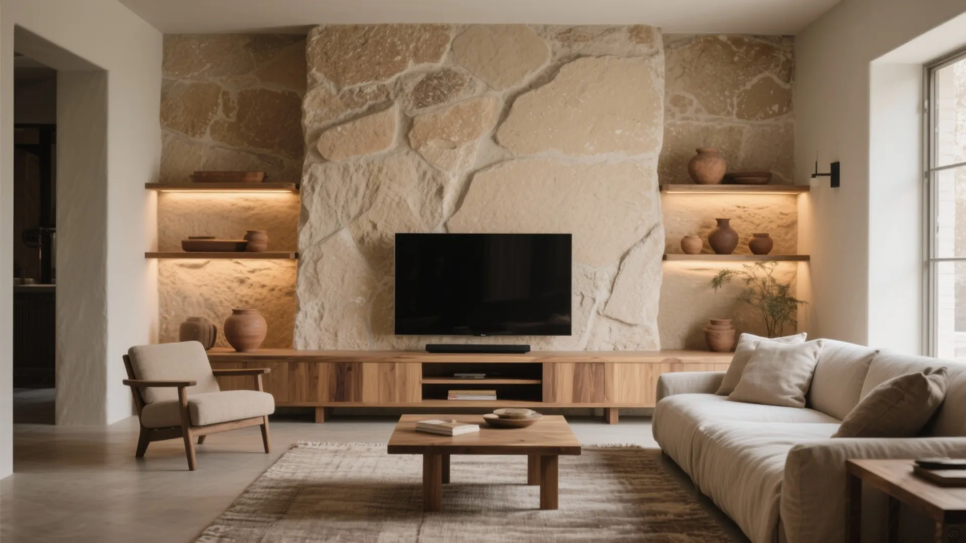 Sandstone Grit Feature Wall for Earthy Depth