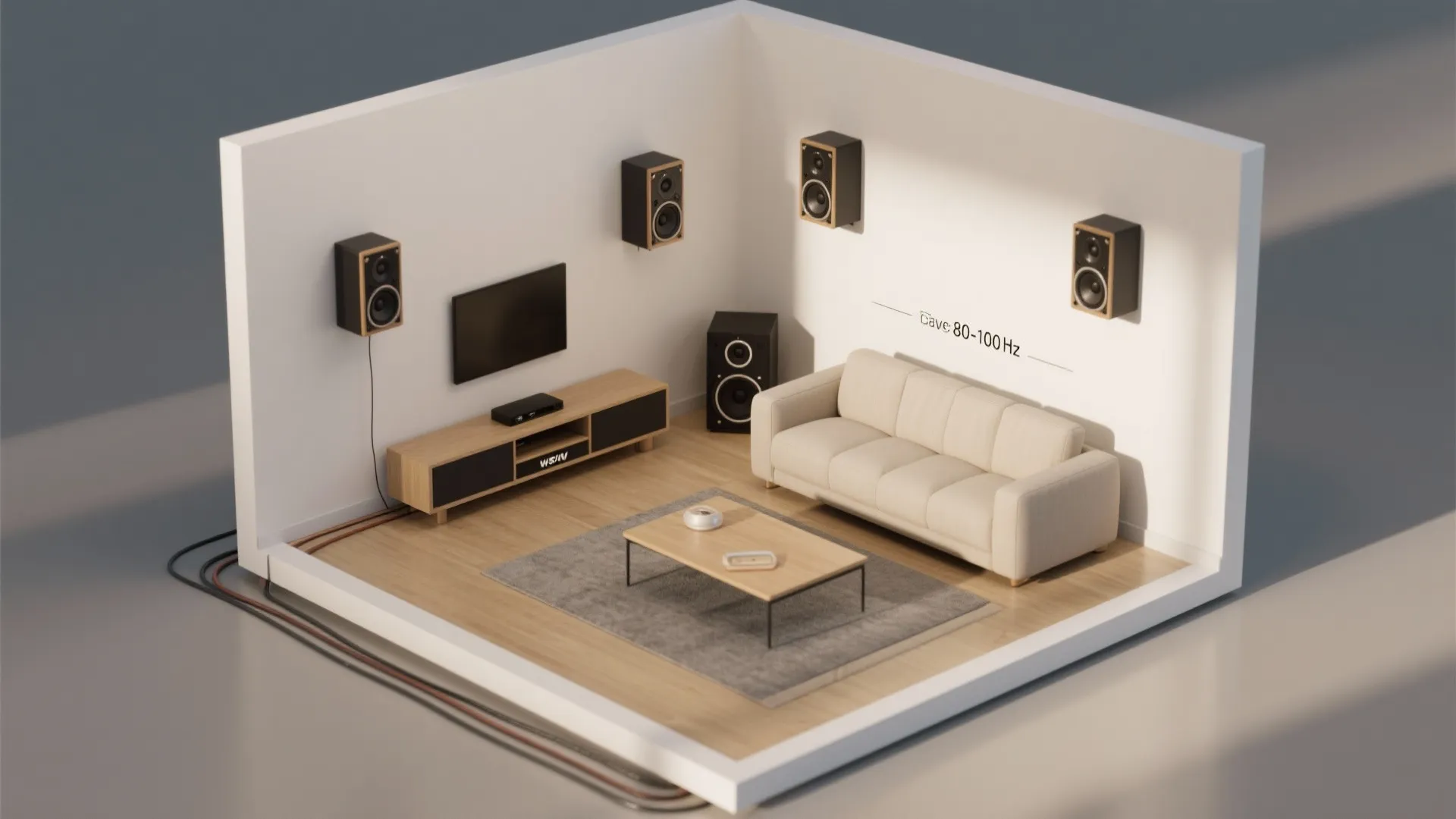 1) Minimal wall-mount satellites with a compact sub