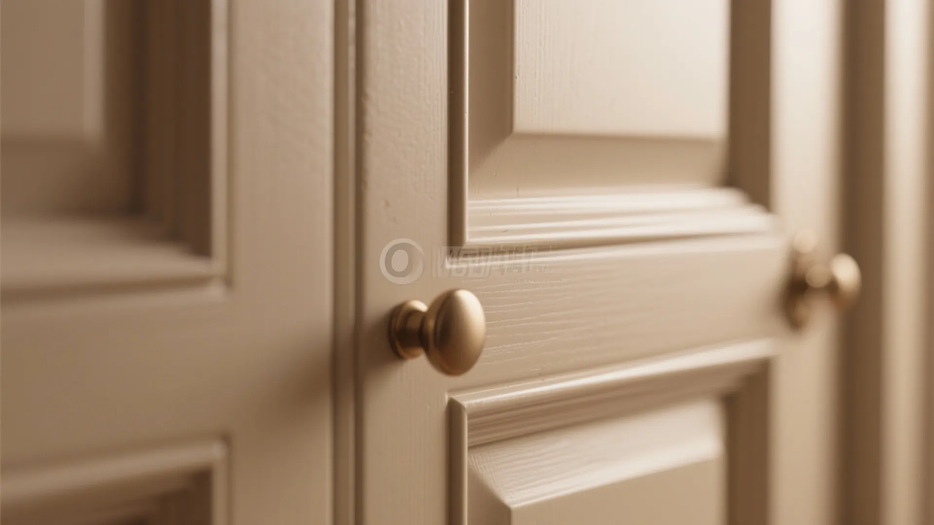 Macro view of a satin-finish cabinet door edge showing smooth texture and primer underlayer.
