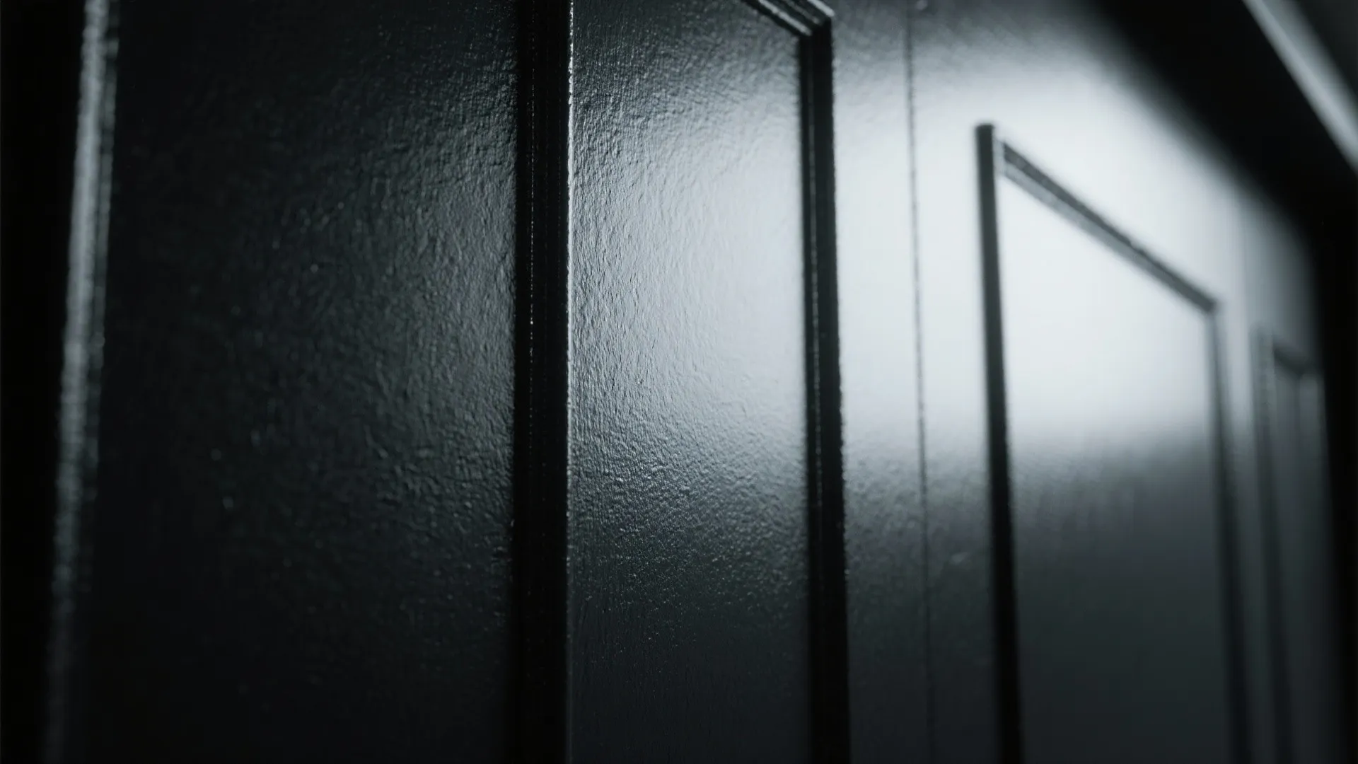 Close up view of black wall panel with a smooth matte finish and subtle light reflection