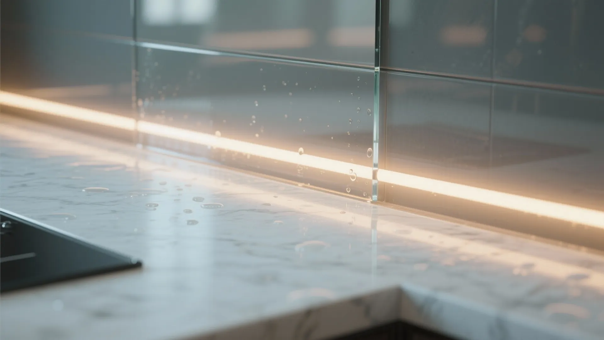 Glass Backsplash and Light-Bouncing Surfaces in the Kitchen