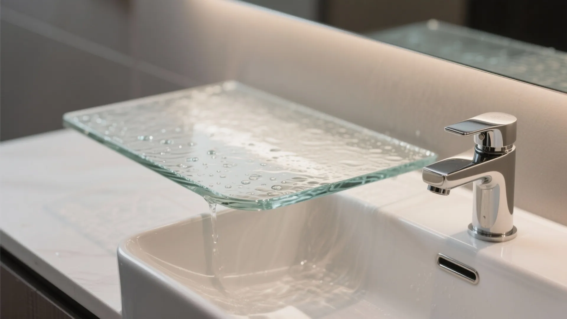 1) Minimalist slim console with integrated splash guard