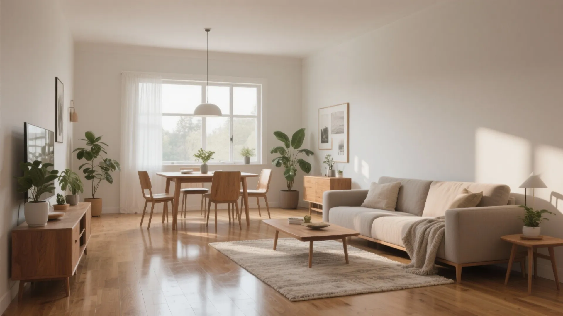 Light zoning with reflective floors and rug strategy