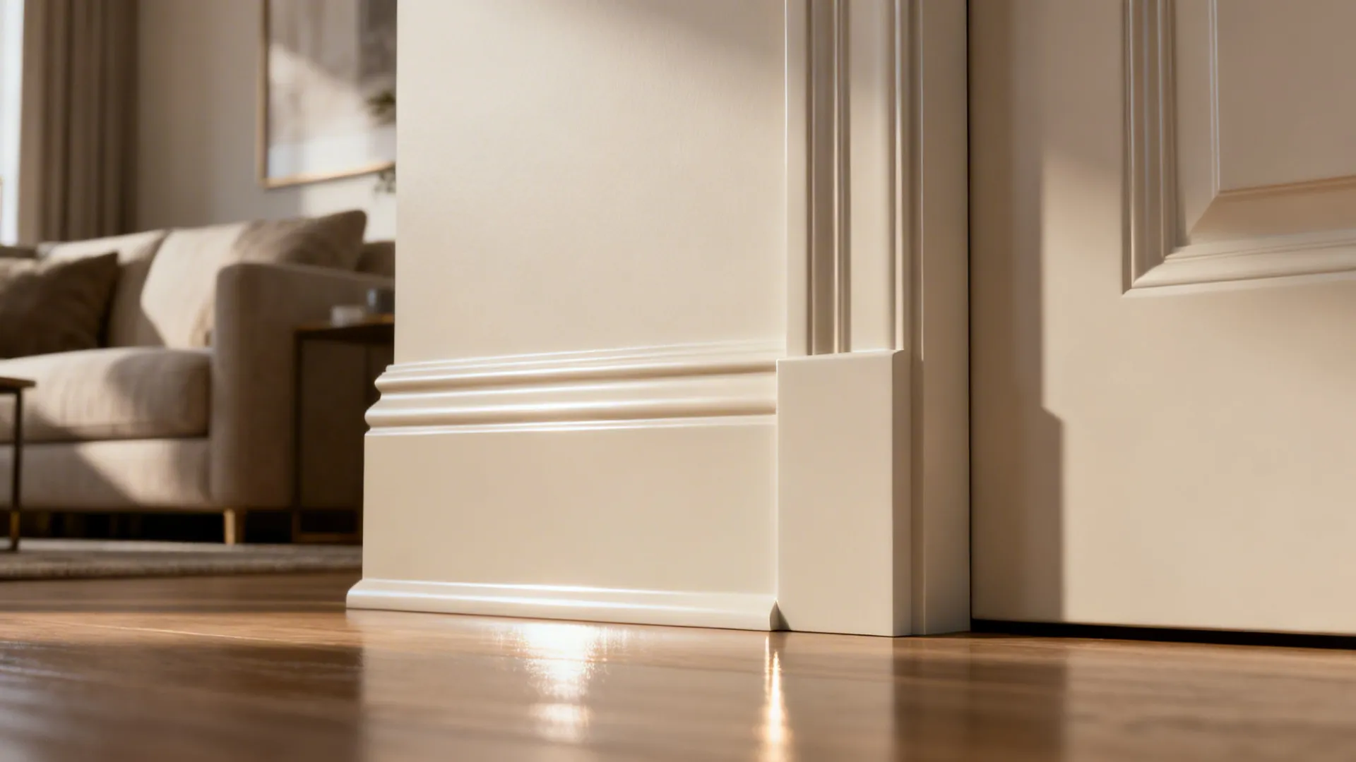 Satin-painted trim and door corner showing subtle sheen and reflectivity