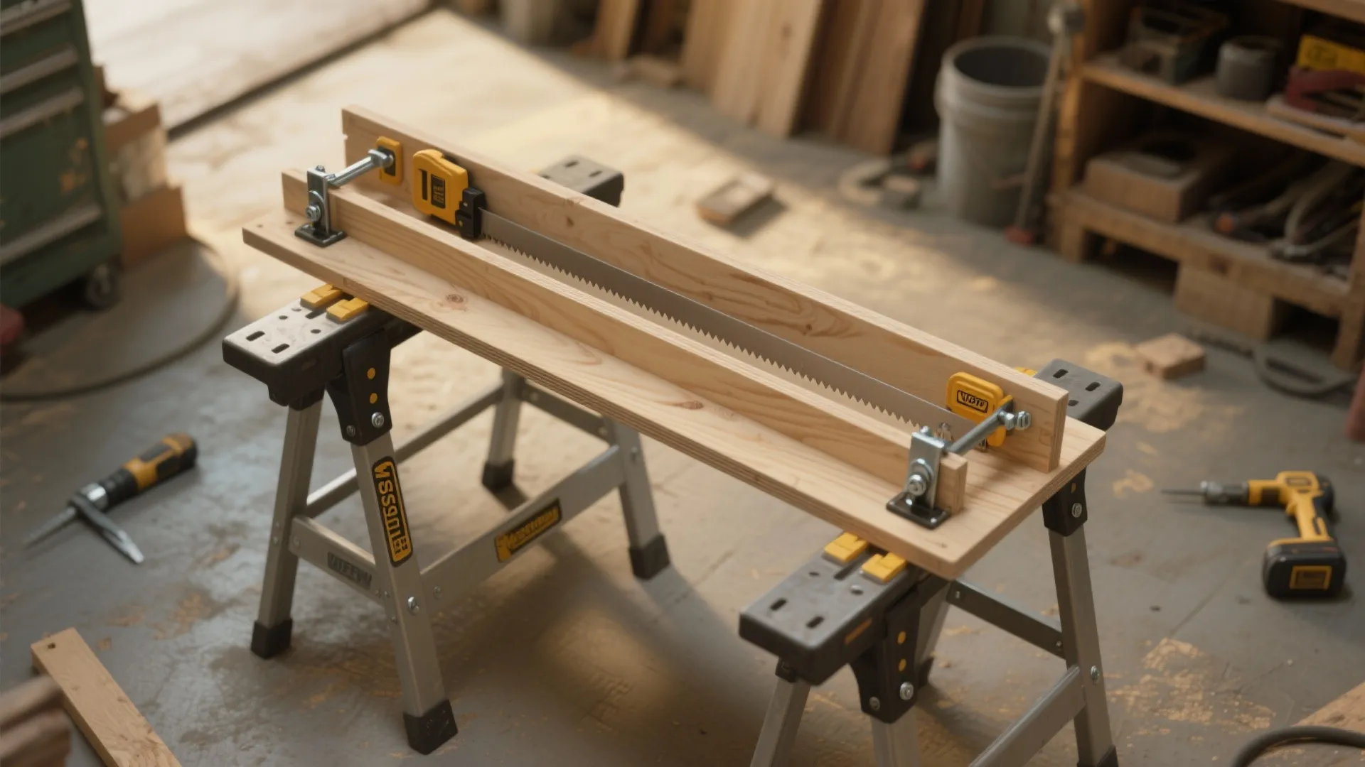 3. Saw cradle on sawhorse frames