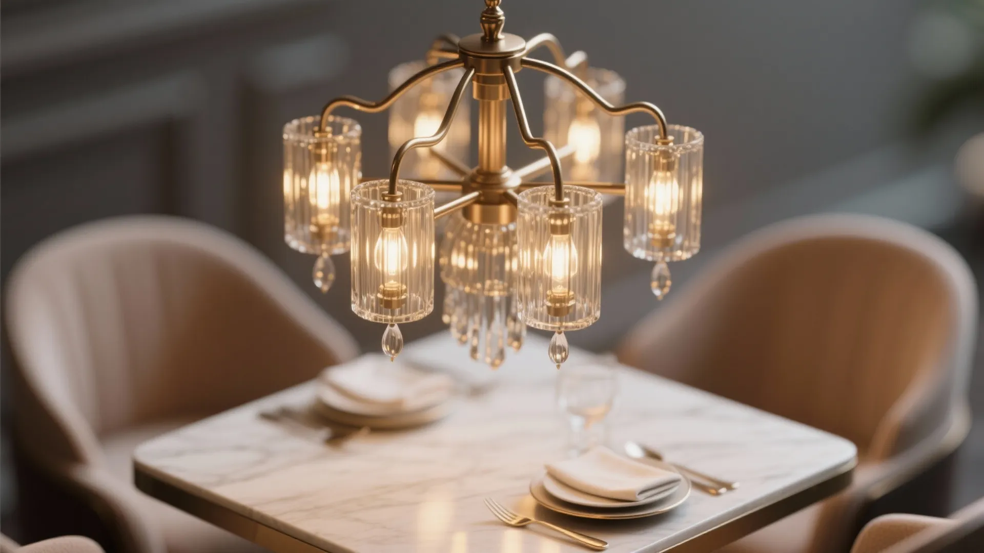 3. Statement chandelier with scaled-down proportions