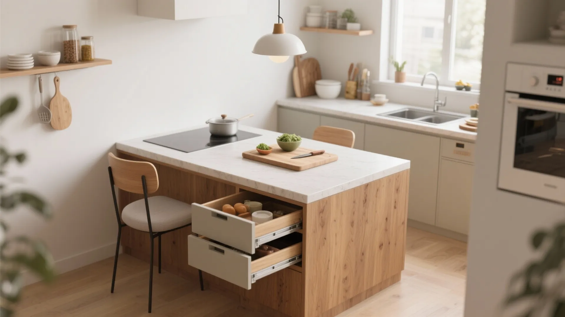 3. Scaled-down islands with multi-use tops