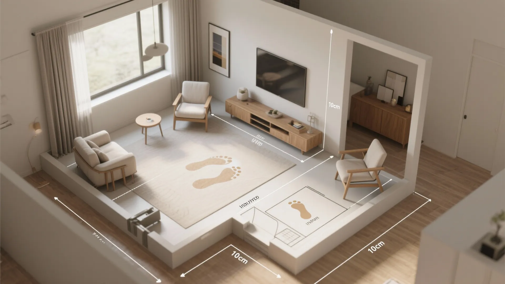 3. Use scaled furniture and clear sightlines