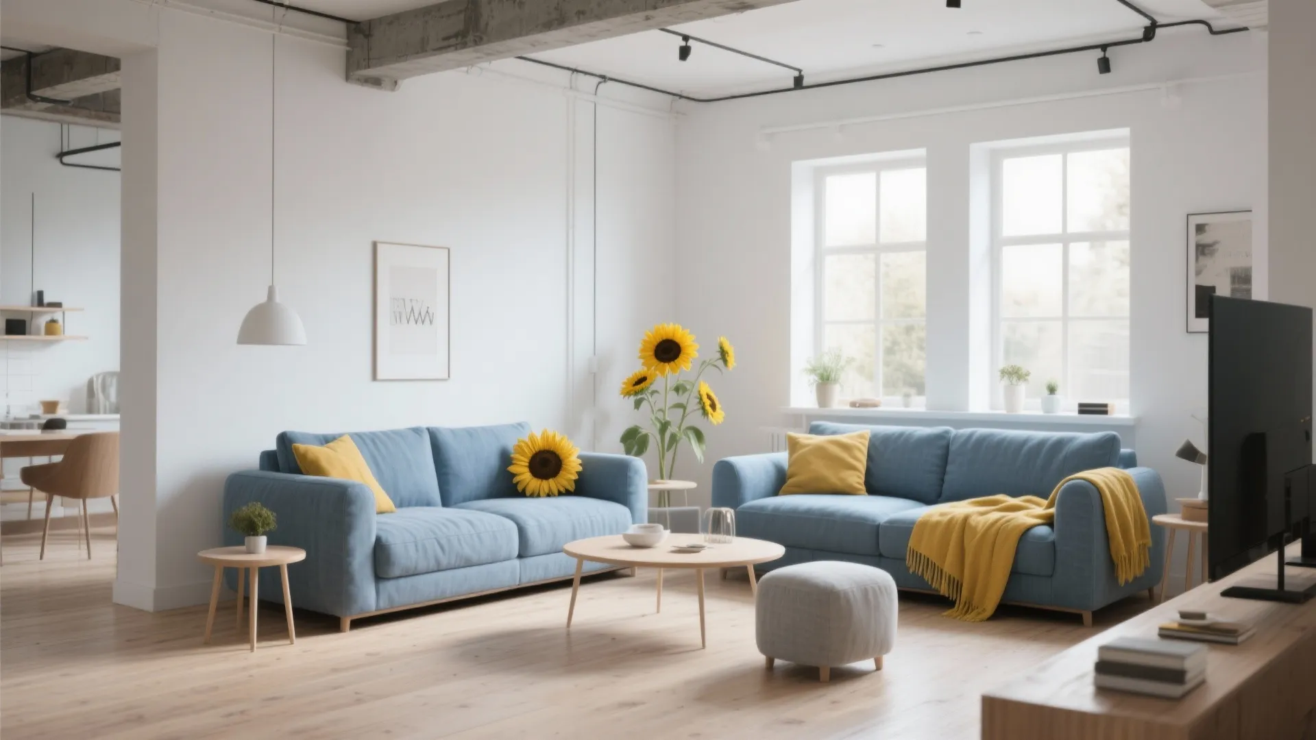 3. Scandinavian Simplicity with Blue Fabrics and Yellow Decor