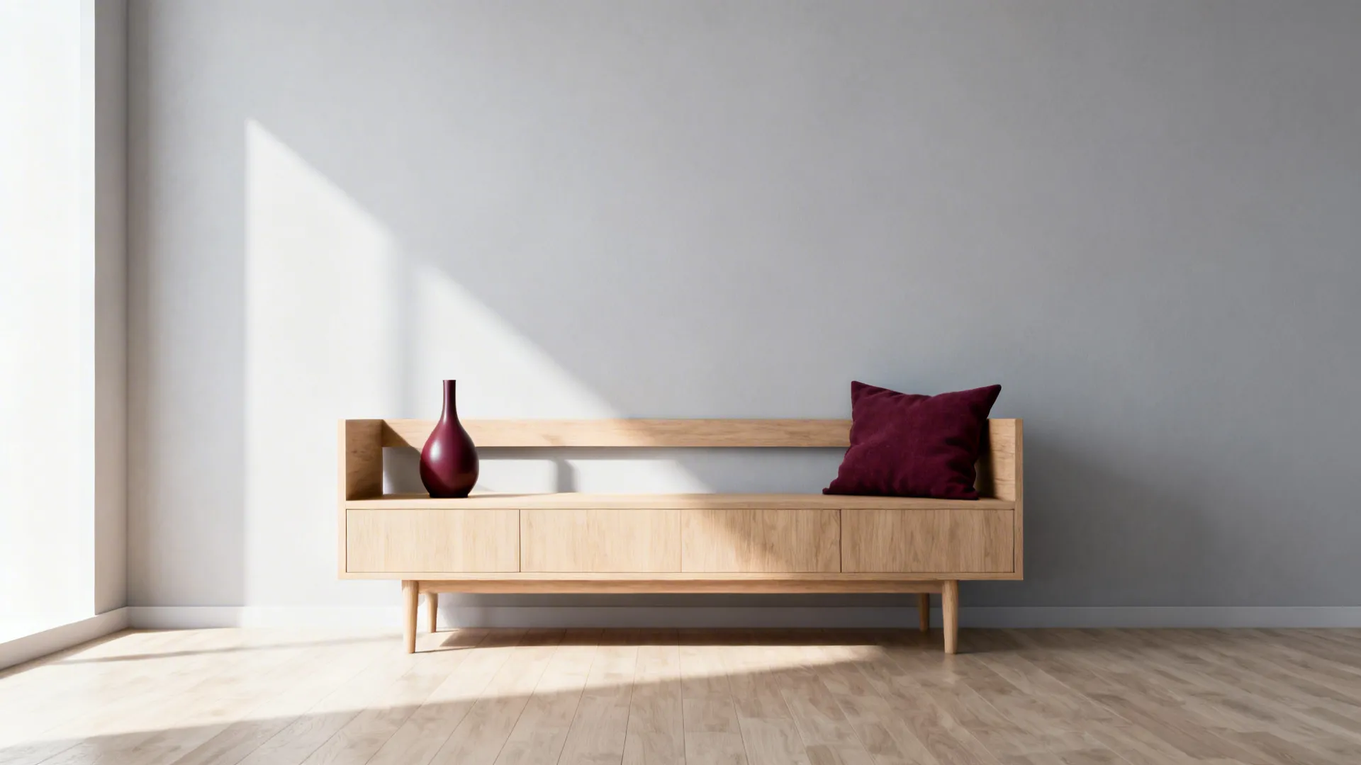 5. Scandinavian-inspired minimalism with burgundy pops
