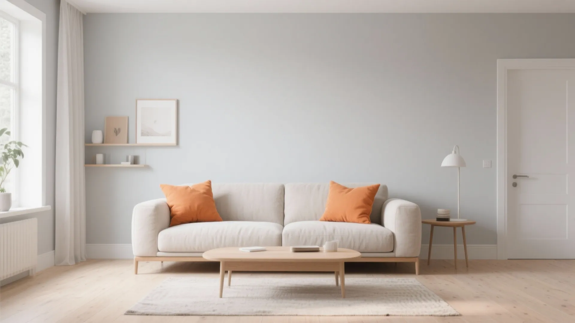4. Scandinavian Grey with Soft Tangerine Textiles