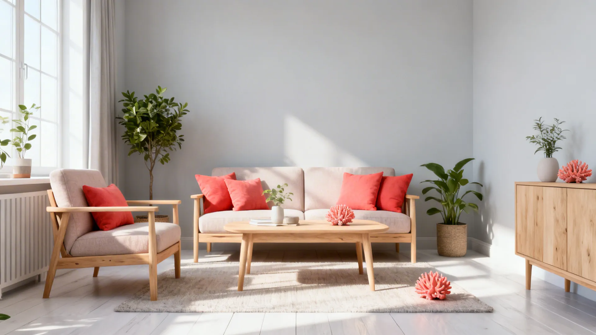 3. Scandinavian Light Gray with Coral Highlights