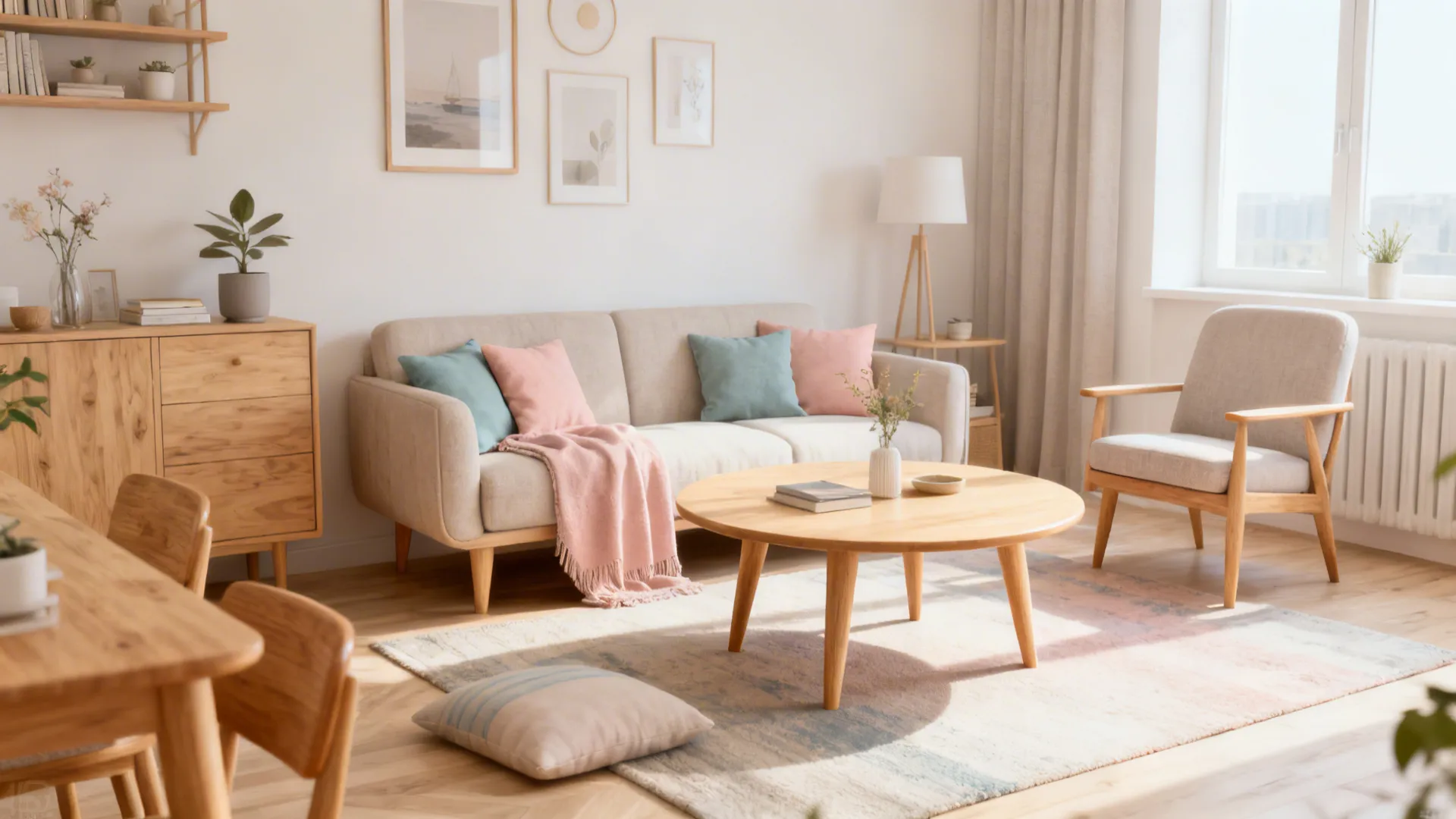 5. Scandinavian Light-Wood Set with Round Tables