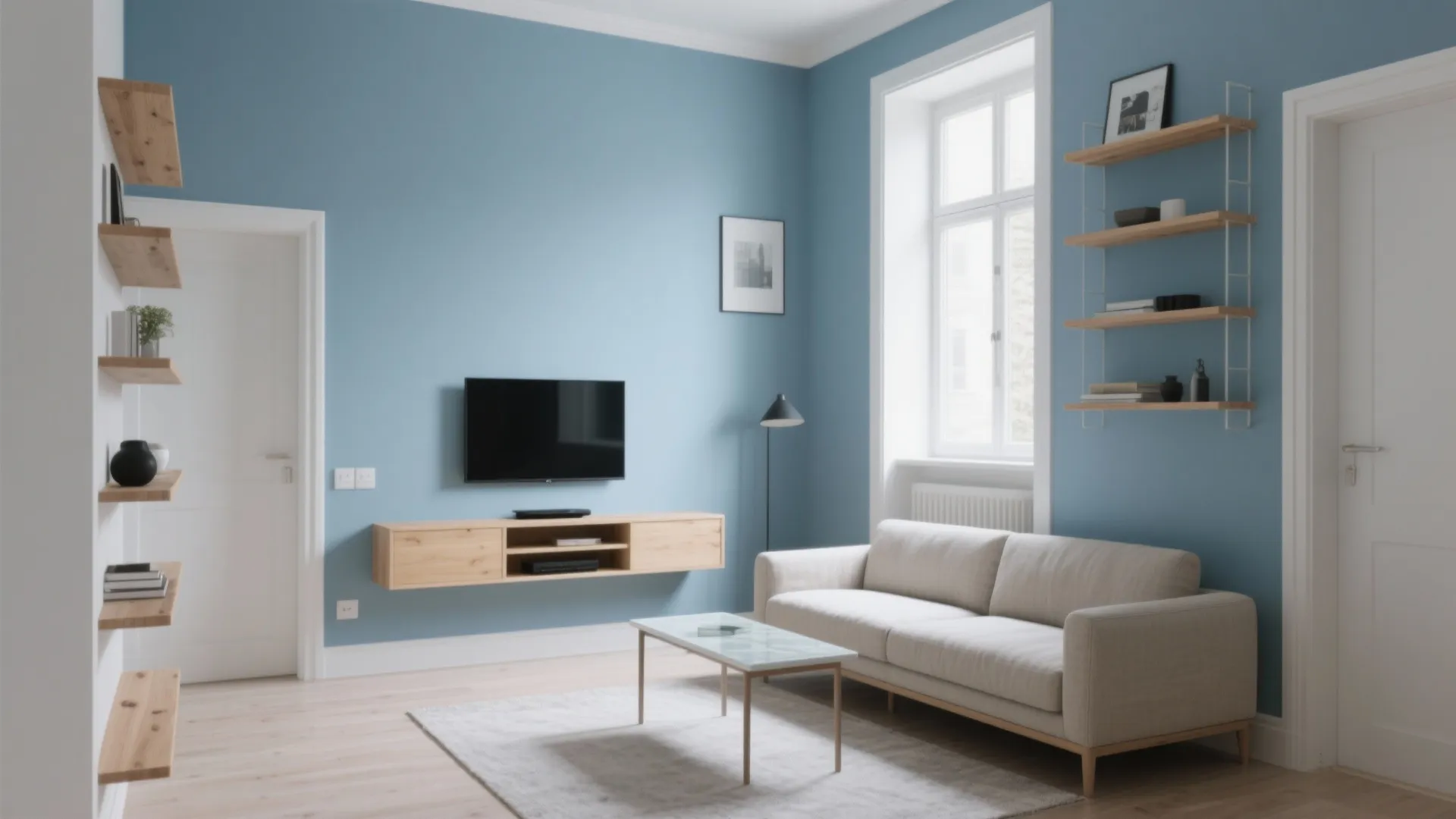 Breezy Scandi Living: Sky Blue + Warm White + Oak