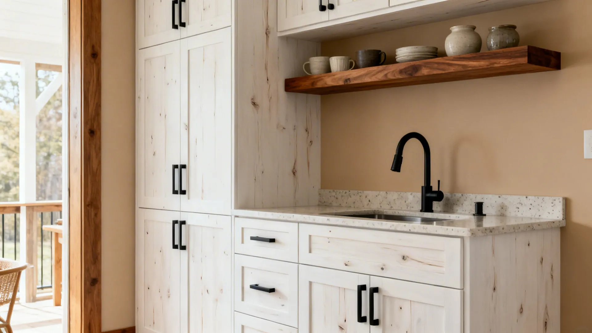 Warm wood and matte black—Scandi-Midwest blend