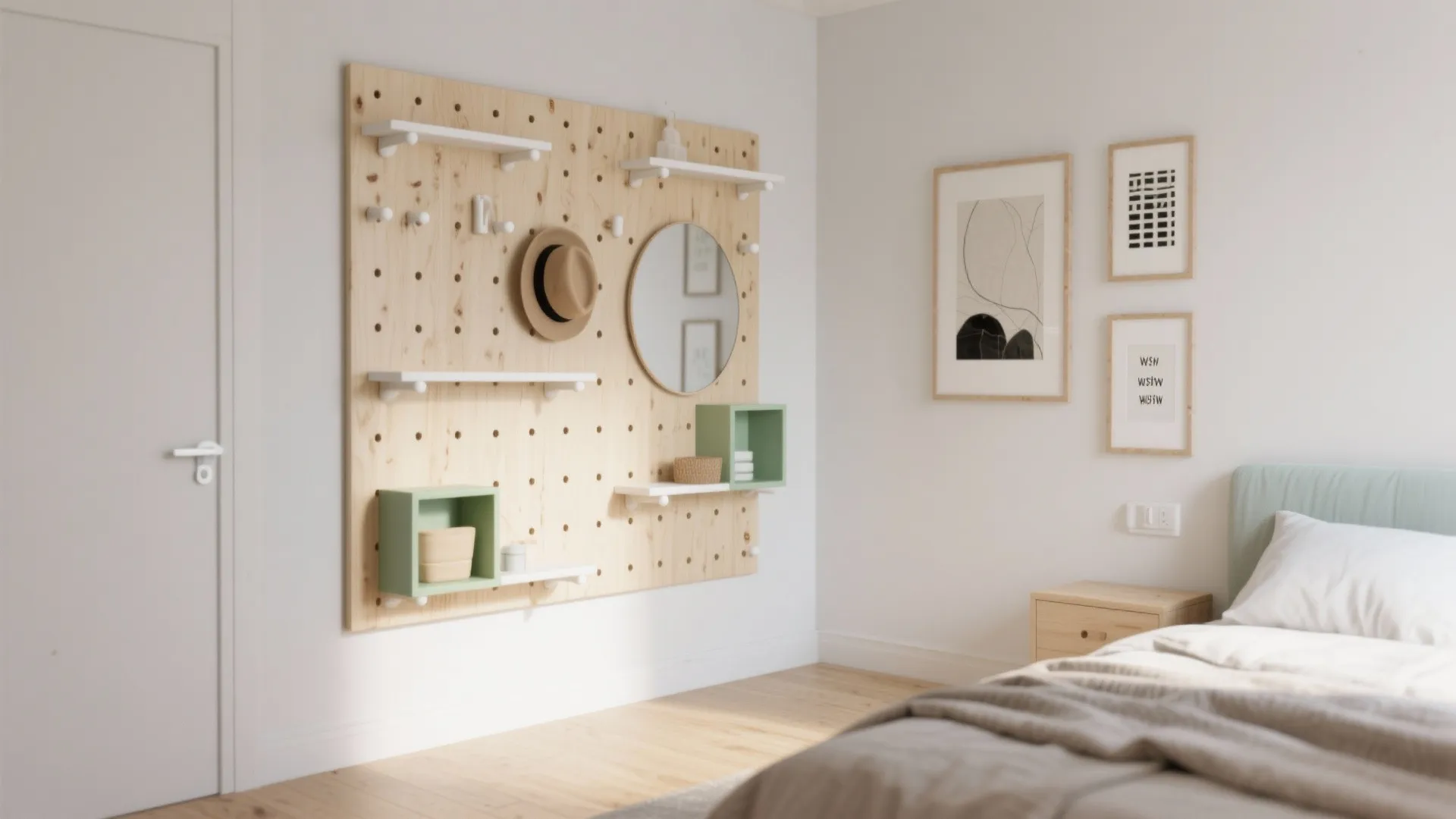 2) Scandinavian Pegboard Wall Rack System (Modular & Playful)
