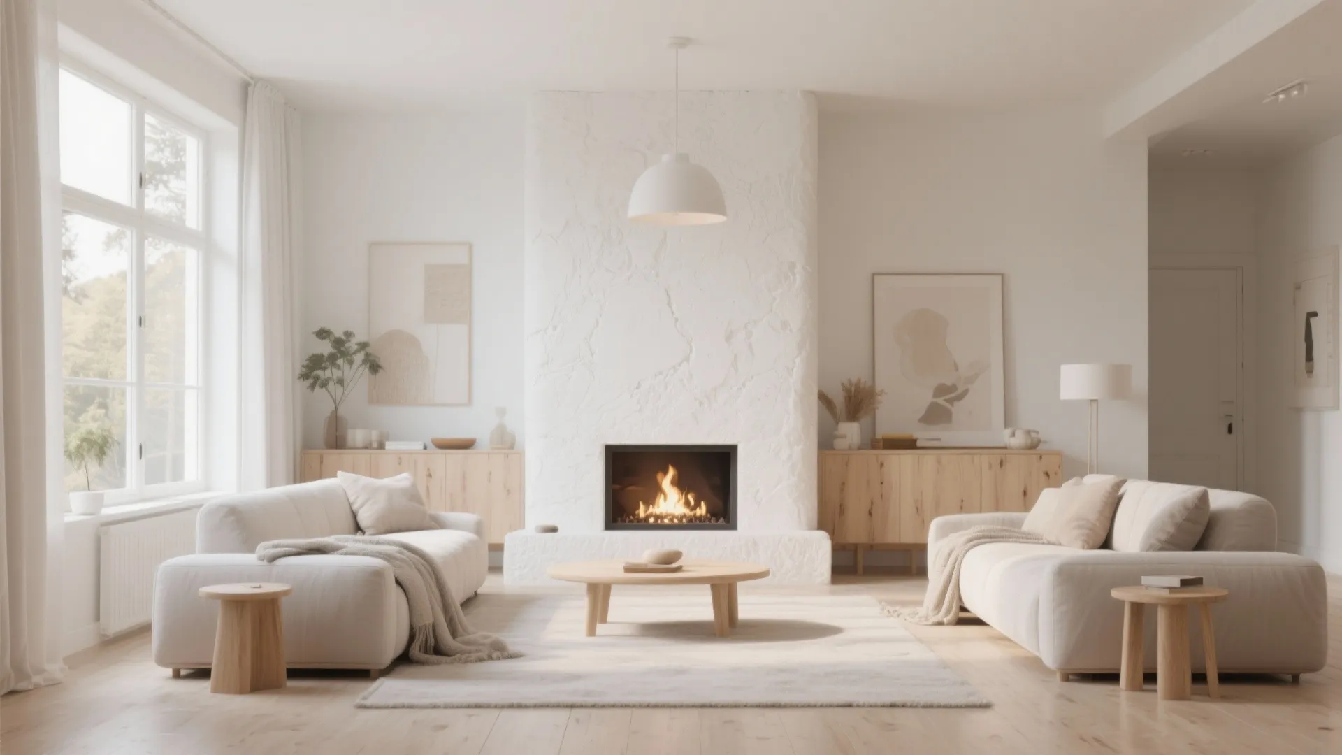 2. Scandinavian Style White Fireplace