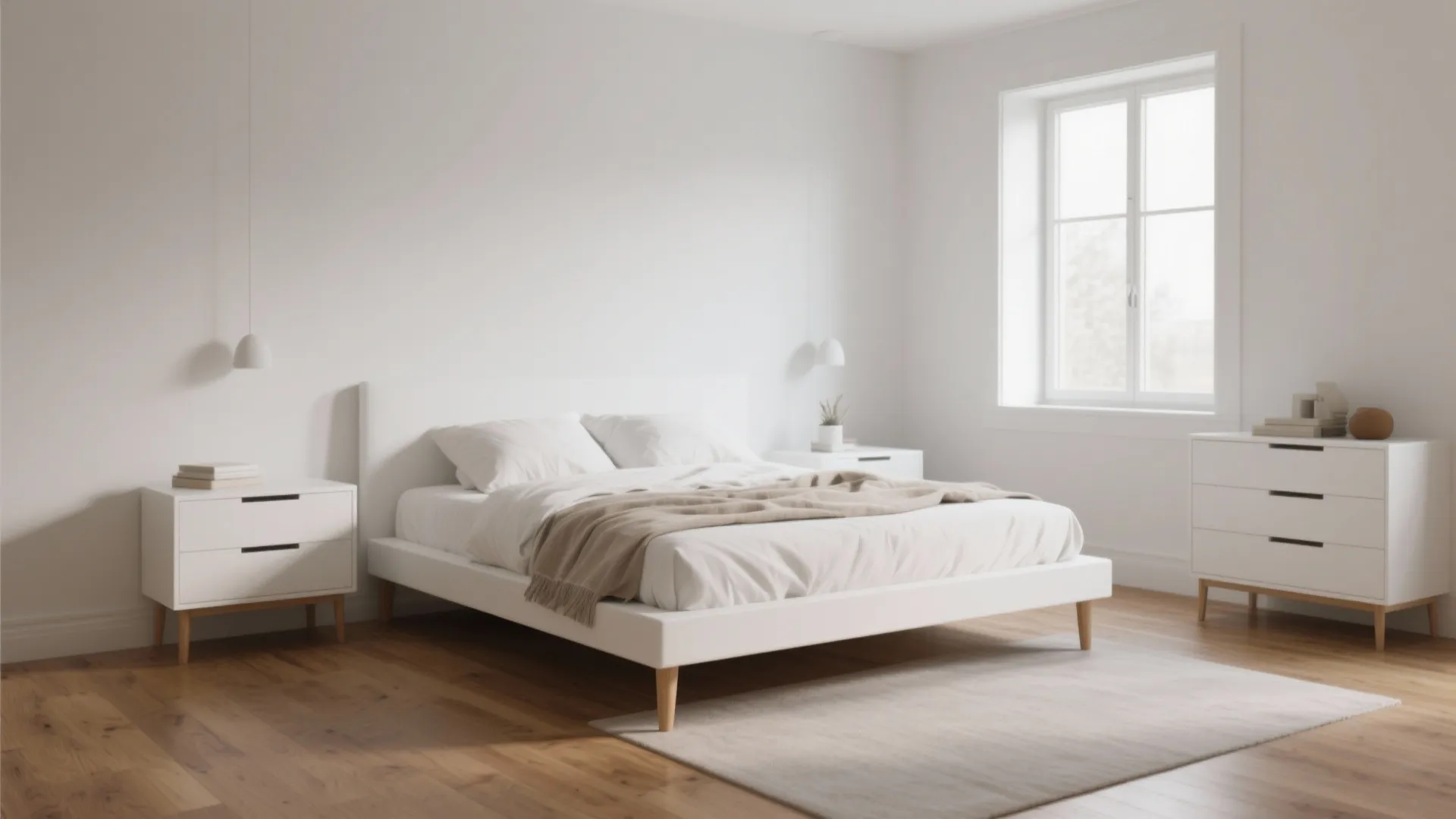 1. Minimal Scandinavian White Set with Warm Wood Accents