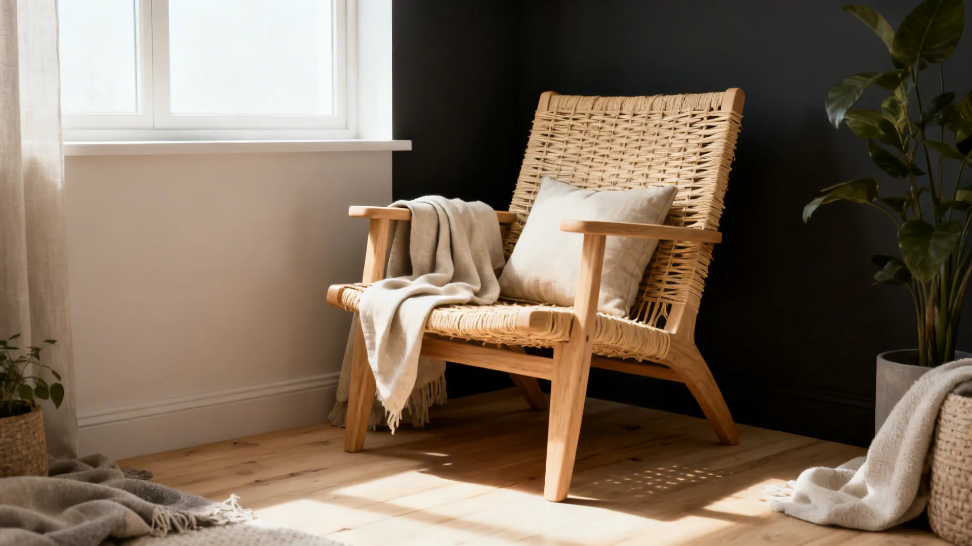 2. Scandinavian light-wood armchair with woven seat