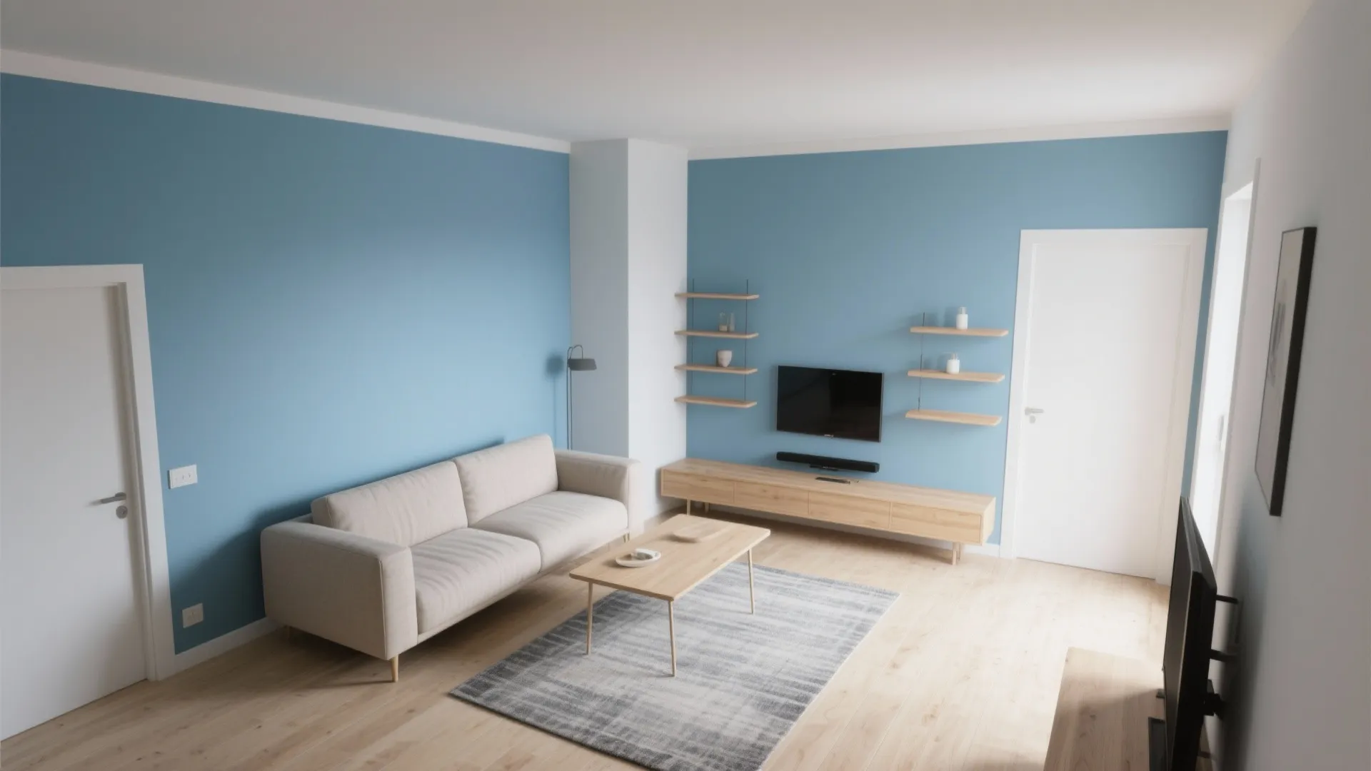 Breezy Scandi Living: Sky Blue + Warm White + Oak