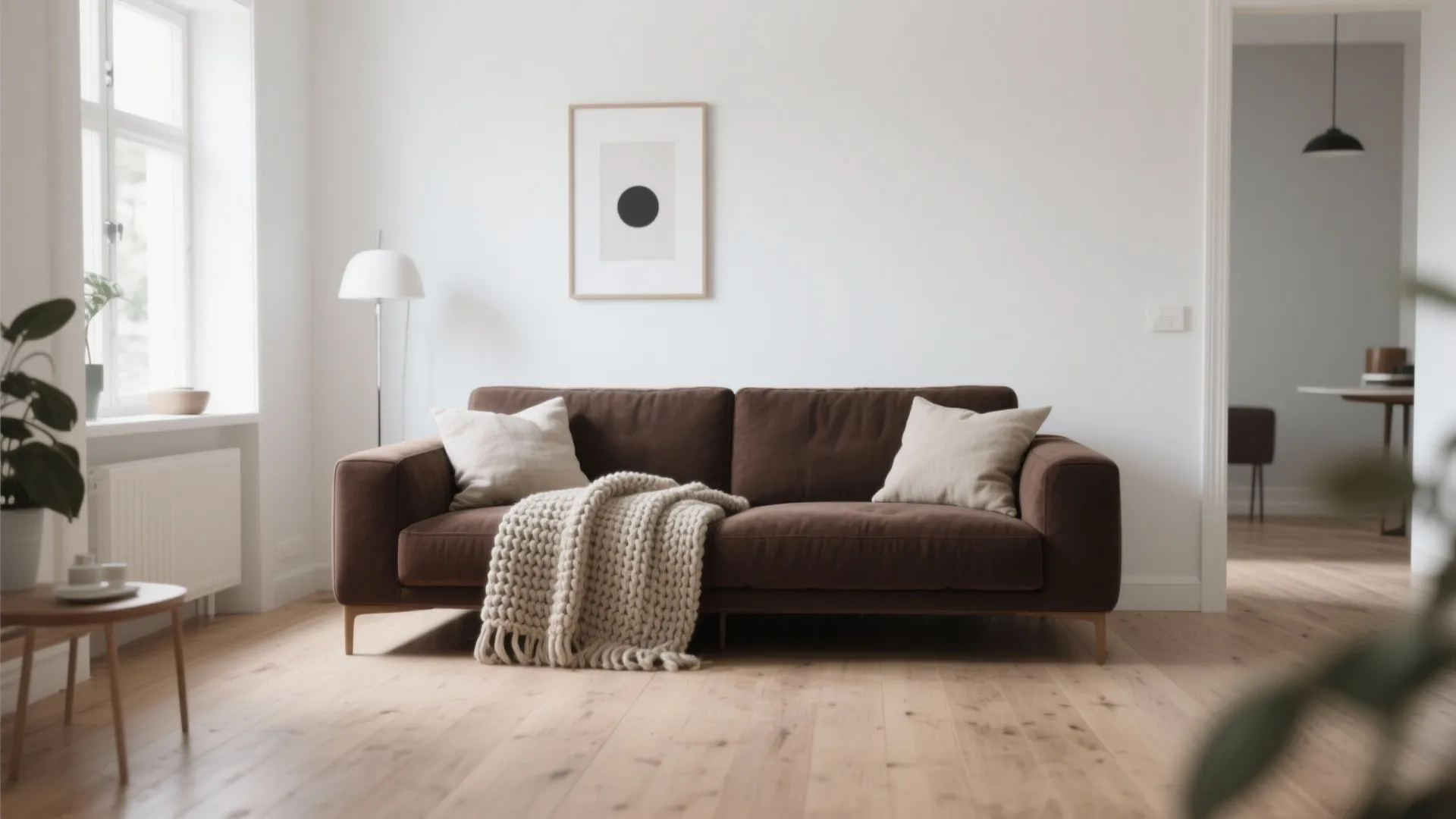 1. Scandinavian Neutrals with a Brown Sofa