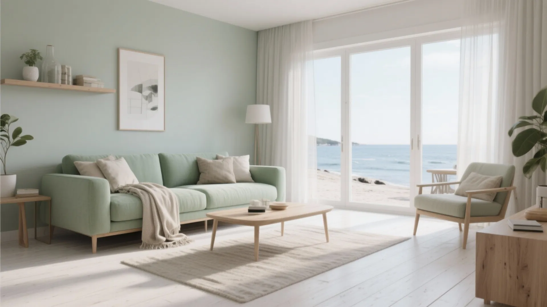5. Scandinavian lightness with a muted green couch
