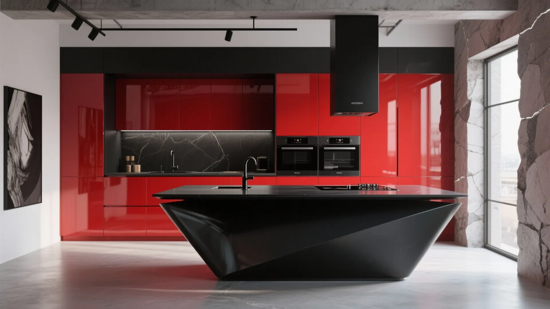 2. Contemporary Scarlet with Black Accents