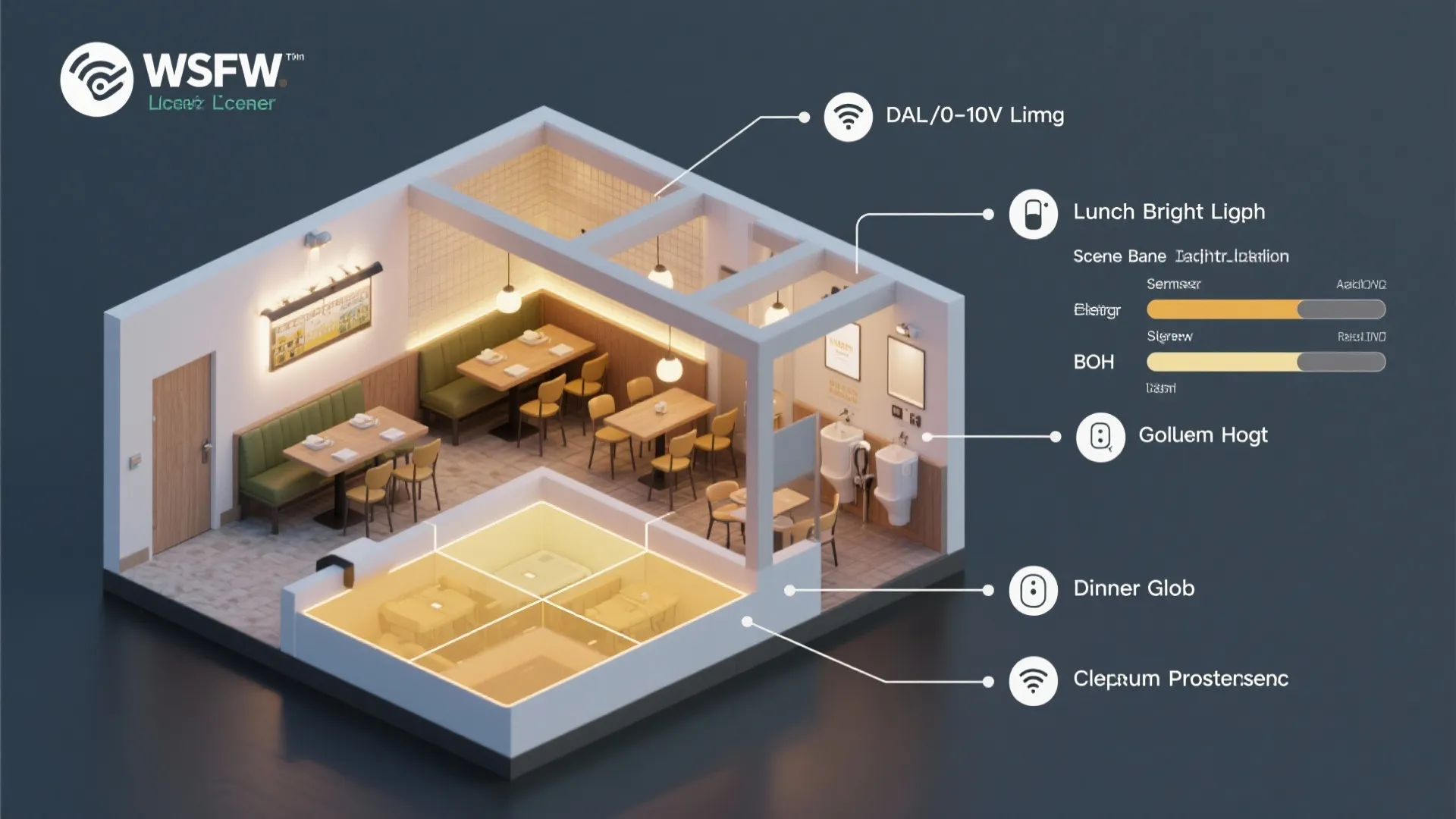 Top-down scene control plan mapping ambient, accent, and task layers to presets.