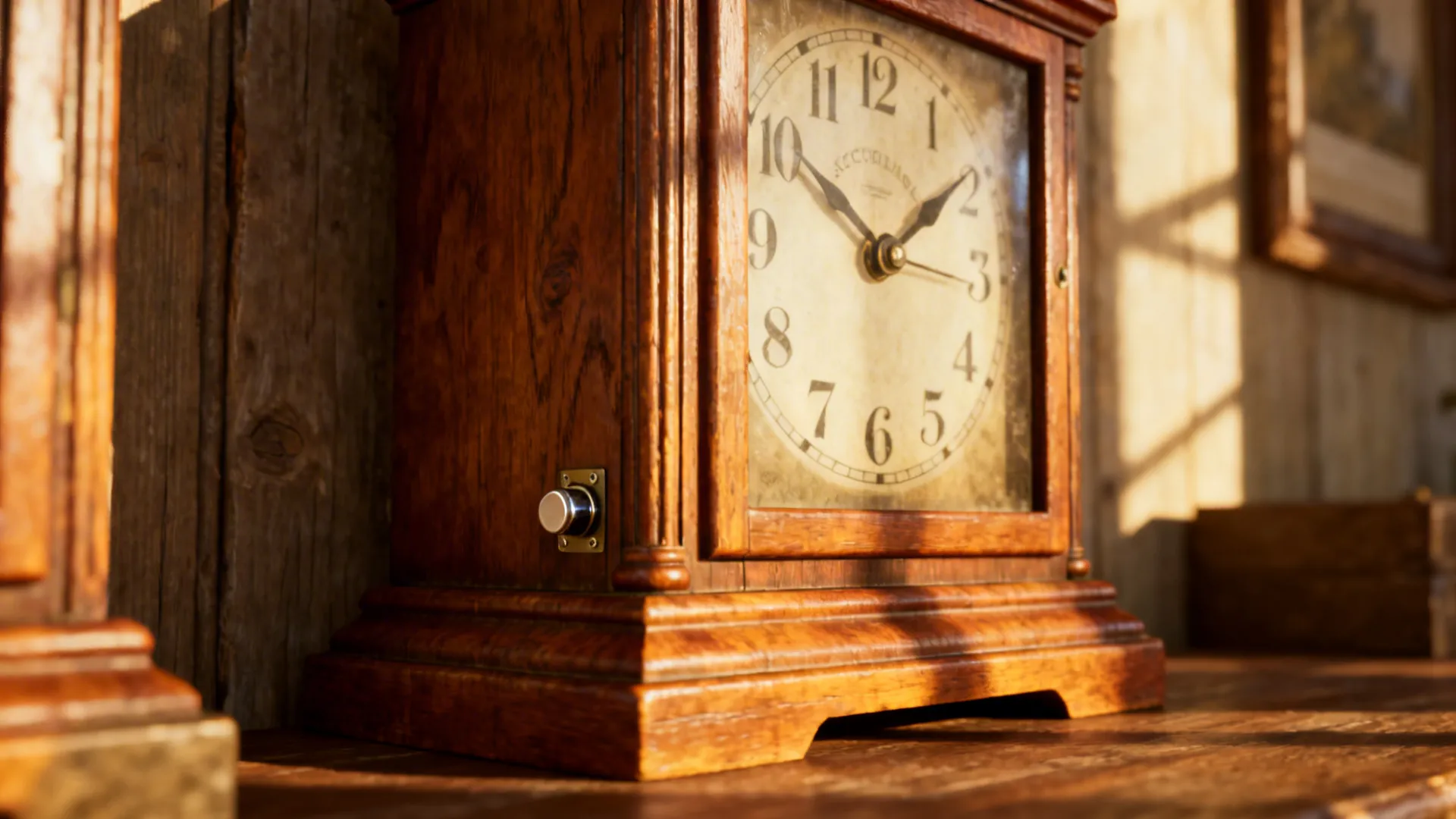 Classic wooden schoolhouse wall clock highlighting wood grain and warm finish in a cozy interior