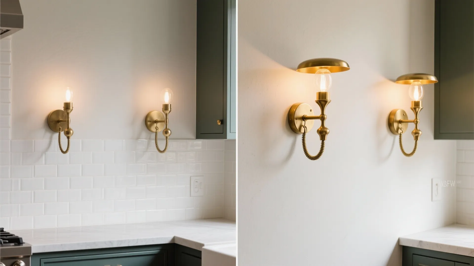 Statement sconces as art in a small kitchen
