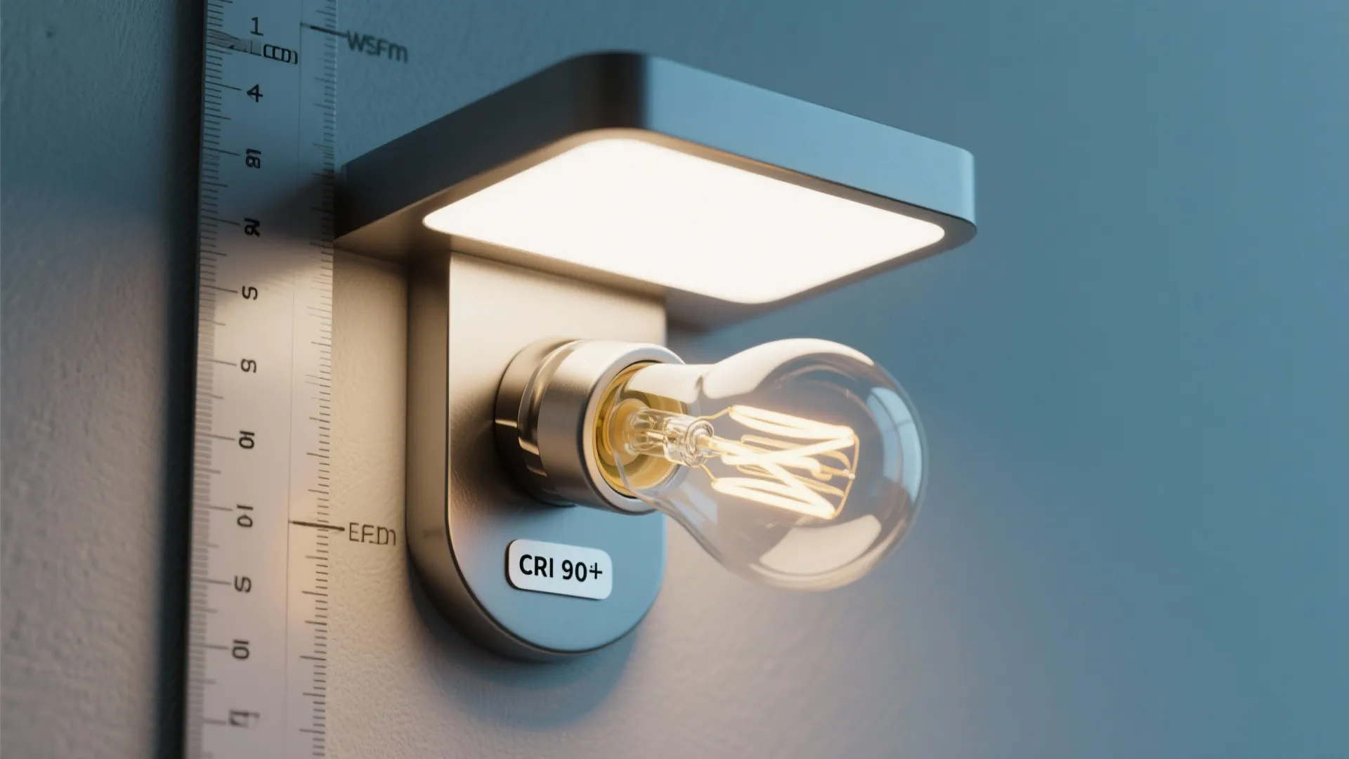 Close up of a modern wall light with a clear glass bulb and high color quality