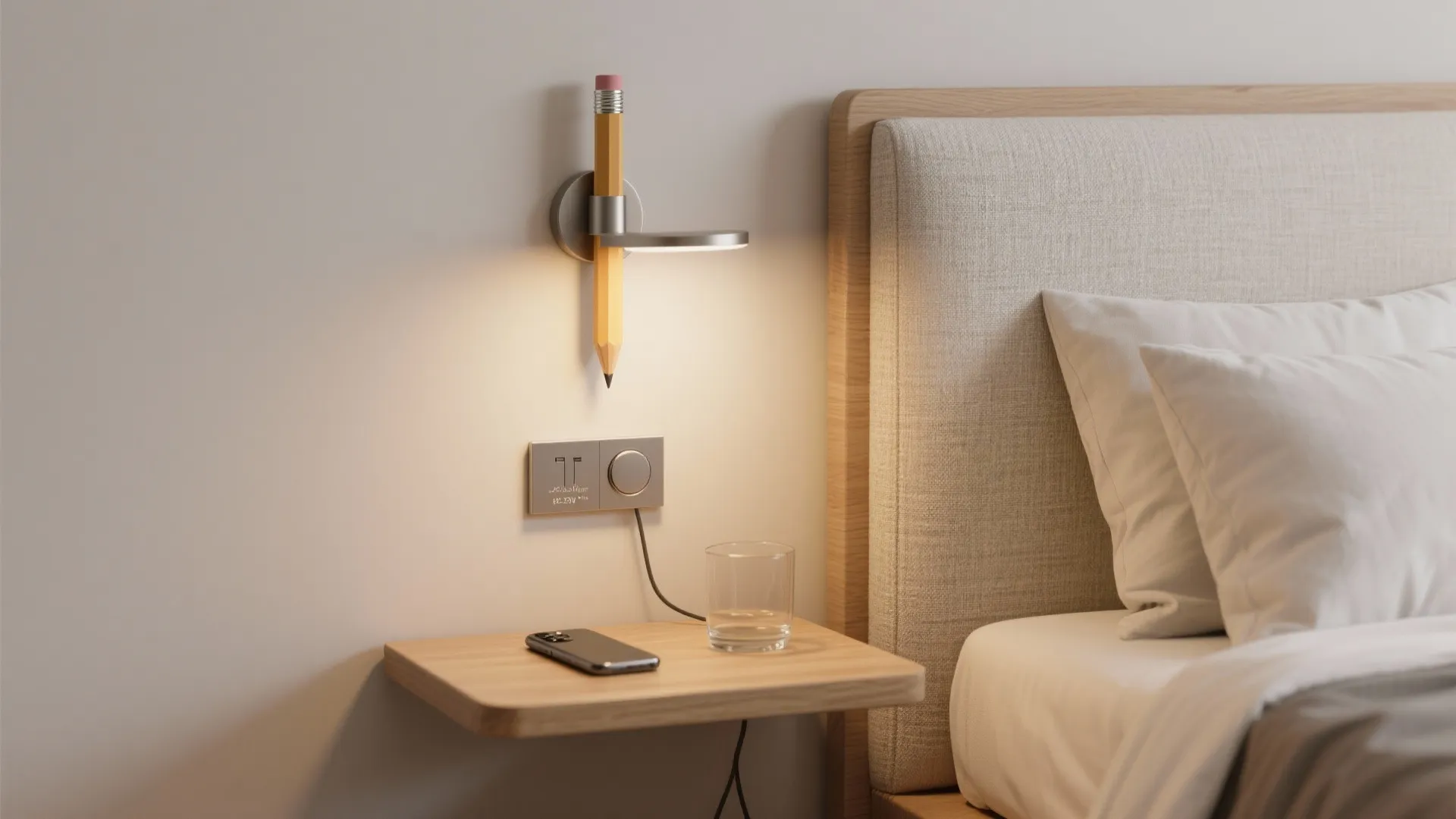 Wall-mounted lighting and floating nightstands