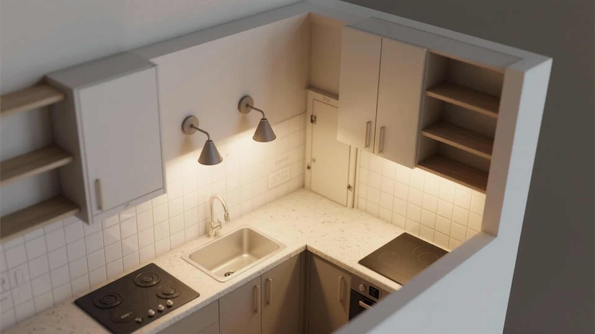 3) Dual-Arm Swing Sconces Over the Backsplash