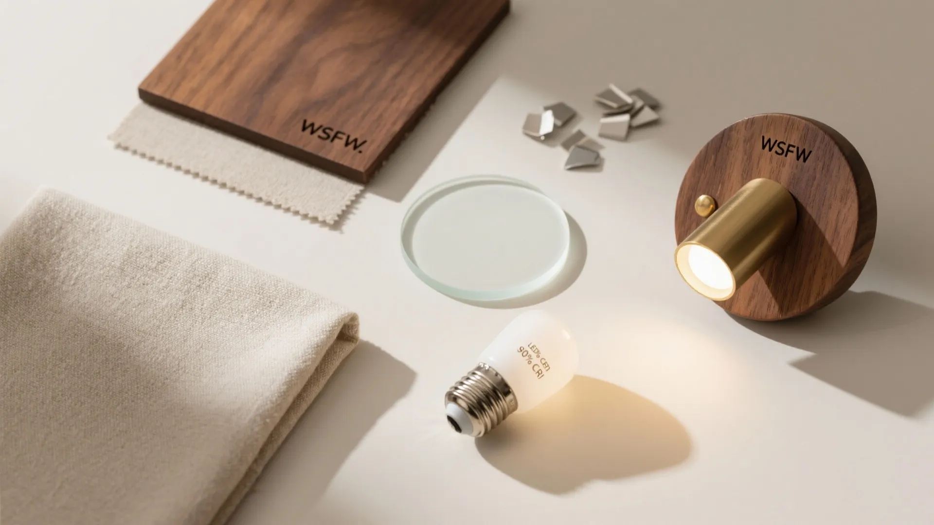 5) Mixed-material sconces: wood, linen, and glass for warmth