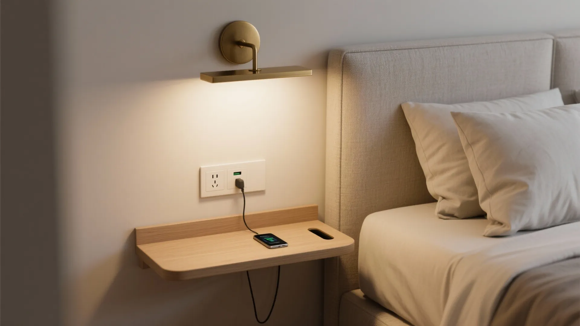 2) Sconces and skinny nightstands to protect circulation