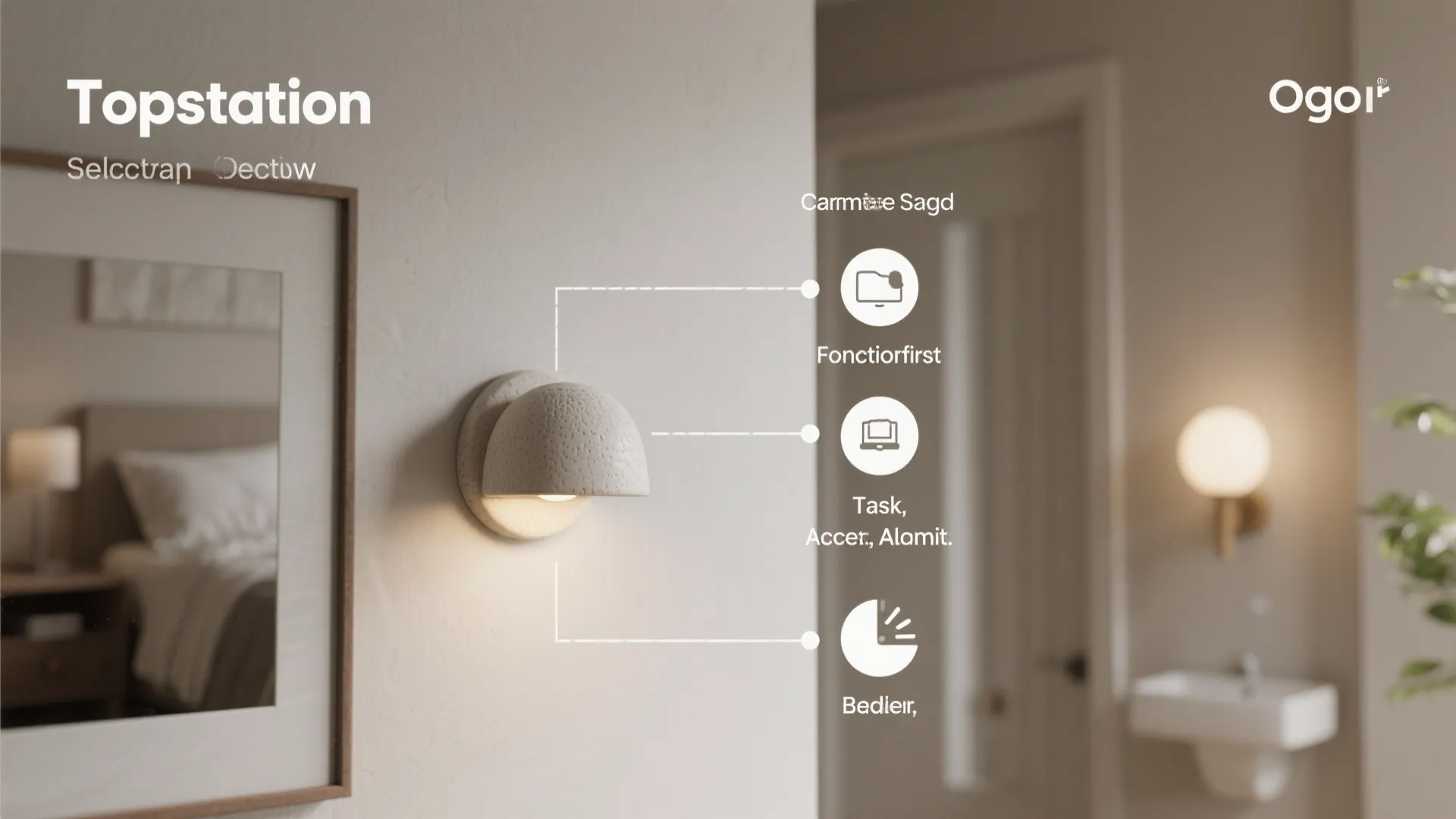 Top-down visual flow showing how to choose ceramic sconces by function, beam, and texture.