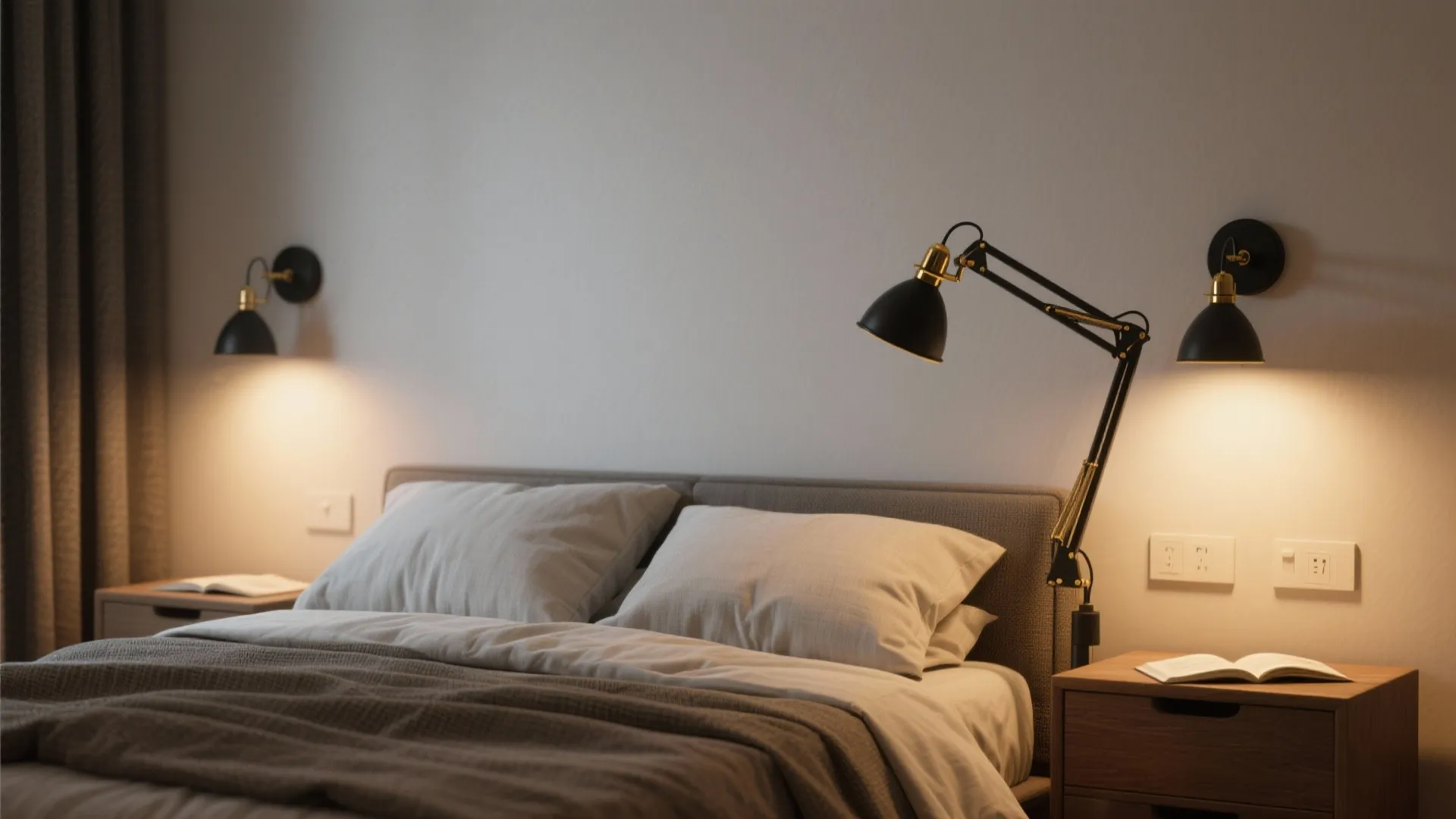 1. Flanking the Bed with Adjustable Swing-Arm Sconces